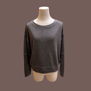 Alice + Olivia Women's Grey Modal Blend Studded Cropped Pullover Sweatshirt